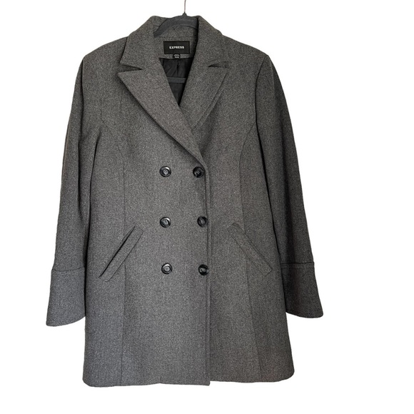 Express Gray Wool Blend‎ Double Breasted Peacoat Winter Coat Size: 13/14 - Picture 12 of 12